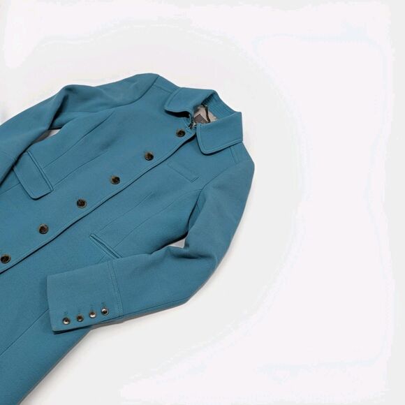 Teal Italian Double Cloth Wool Blend Lady Day Trench Pea Coat Size 4T Classy - Picture 5 of 13